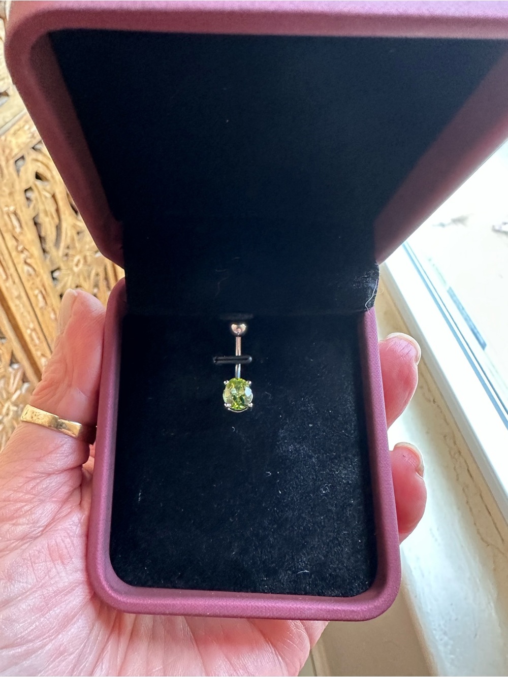 925 Sterling Silver with a real Peridot Stone Belly Ring